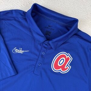 ATLANTA BRAVES x NIKE Cooperstown Polo Shirt XL Blue Performance Retro Dri-FIT
